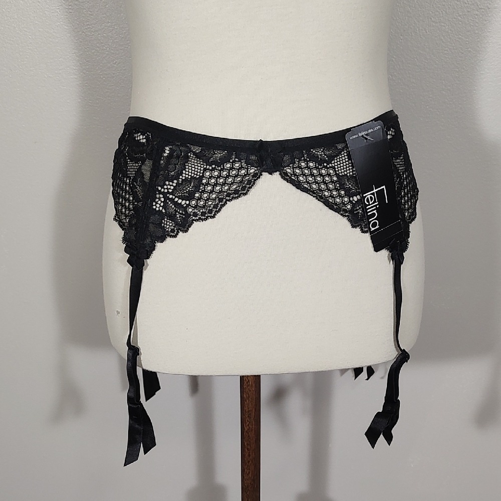 Felina Black Lace Panty with Garter Straps